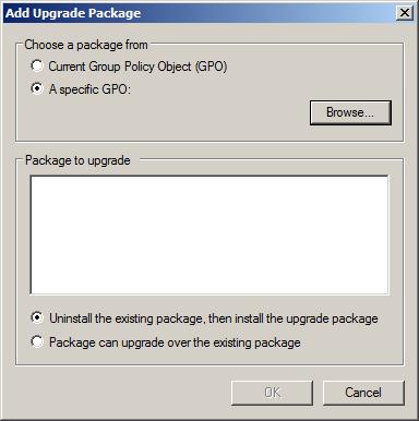 5. Select a GPO which was used for installation of previous NetIQ Advanced Authentication Framework version. 6. Select.msi package name. 7.