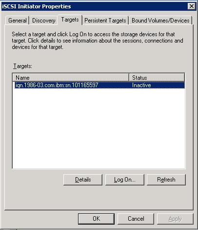 9. Click the Targets tab and a list of the targets of the iscsi storage devices are shown, as seen in Figure 13.