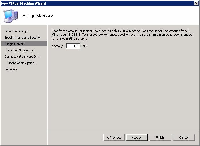 6. On the Assign Memory page (Figure 45), specify the amount of memory required for the operating system that will run