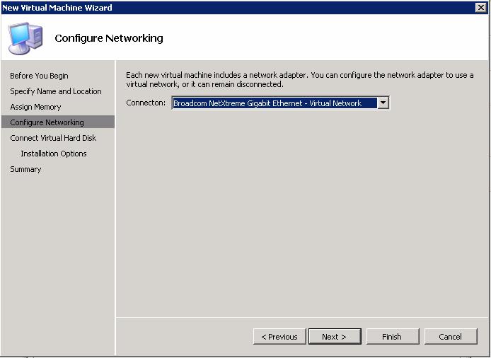 7. On the Configure Networking page (Figure 46), connect the network adapter to the virtual network that is associated with the