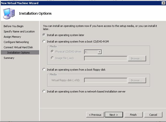 9. On the Installation Options page (Figure 48), click Install an operating system later, then click Finish.