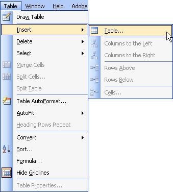 Figure 15 Figure 16 Heading Rows in Word 2003: A Heading Row should be added to