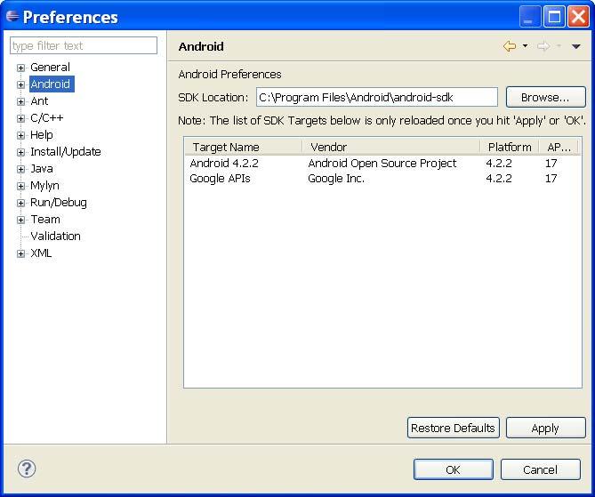 Windows -> Preference -> Android and specify the full path for