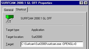 374 SURFCAM Reference Manual, Chapter 7 Configuration Tools SURFCAM 2000.1 GL OFF If you right-click instead of just clicking on SURFCAM 2000.