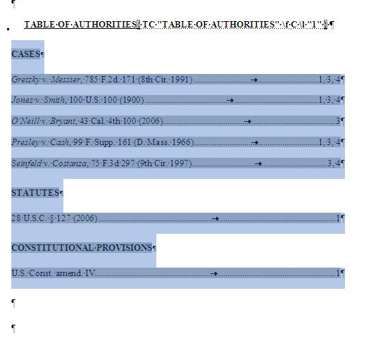 you are ready to compile the Table of Authorities. To do this, follow the instructions in this section. 1.