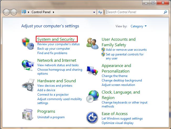 i. Select System and Security,