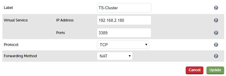 Load Balancing Terminal Servers Configure the Virtual Service (VIP) This is created on the load balancer and is the cluster address through which all back end Terminal Servers are accessed Configure