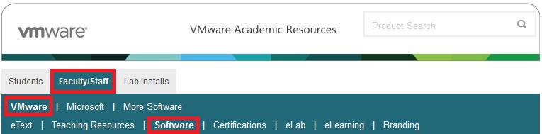 3. Click on Faculty/Staff at the top followed by VMware and then Software to see the available downloads.