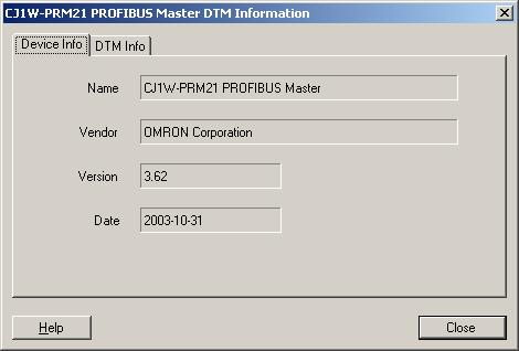 CX-Profibus Section 3-2 window with additional DTM information. The figure below provides an example for the CJ1W-PRM21 PROFIBUS Master DTM.