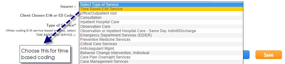 6) The last 2 dropdowns under Type of Service field are mandatory. Choose the specific type of service being audited (office visit/inpatient/ed/complex chronic care/ophthalmologic general exam etc.