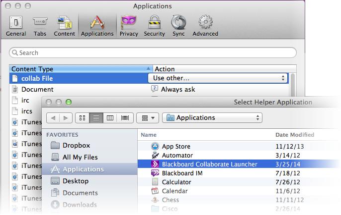 Mac Create the file association through your Firefox Preferences. 1. From the Firefox menu, select Preferences and then the Applications tab. 2.