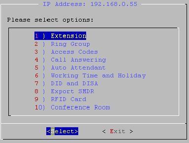 5. USER MANAGEMENT User Management is for setting up X200E server's Extension (IP phones), Access code, Incoming call answering, RFID card, etc.. Using PuTTY connect to X200E server.