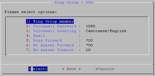 5.2 Ring Group Ring Group is an logical extension number. When a call to the ring group, all the members of this group will ring altogether. Figure 32: Ring Group 5.2.1 List Ring Group List the existing Ring Group in sorted order.