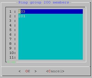 Ring Group member Display all the members in this Ring Group and also for editing the members. Use arrow keys to move in the list. Select <OK> when finish.