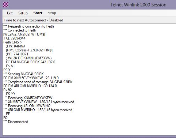 The Telnet session will connect to a remote telnet server and will create your Winlink email account.