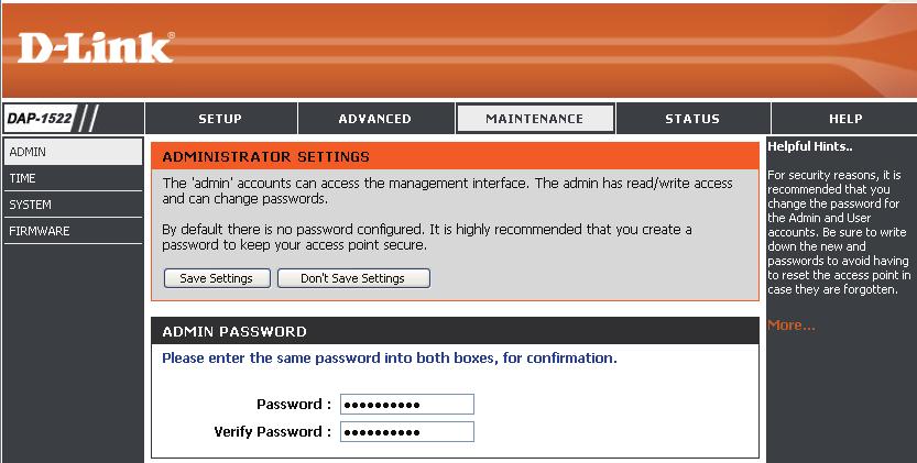 Tools Admin This page will allow you to change the Administrator password. The administrator password has read/write access.
