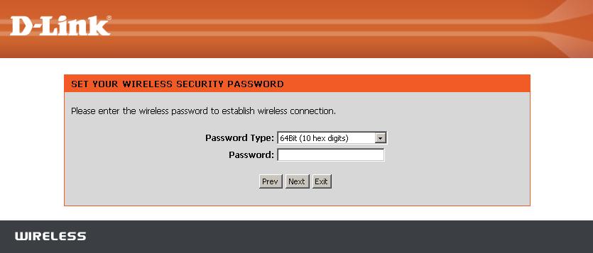 If you choose WEP, enter the wireless security password and click Next to complete the Setup Wizard.