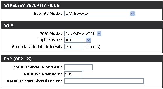 Section 4 - Security Configure WPA-Enterprise (AP Mode) It is recommended to enable encryption on your wireless access point before your wireless network adapters.
