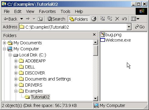 Locating the Welcome application. Open Windows Explorer, and navigate to the C:\Examples\Tutorial02 folder (Fig. 2.1). Contents of C:\Examples\ Tutorial02 Figure 2.