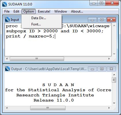 NOTE: If you don t specify a full path name in the DATA= option on the PROC statement of your SUDAAN program or in the FILENAME= option on the PRINT and OUTPUT statements, SUDAAN will assume the data