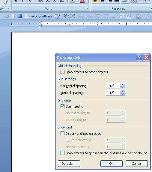 Configuring the Drawing Area of a Word Document Opening the Drawing Grid configuration window Select the Grid Setting icon that now is located in the Quick Access Toolbar.