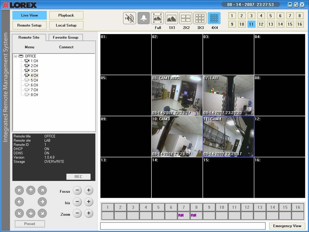 Connection using mouse Drag & Drop Select a previously configured location from the Remote Site window, and drag it to the live viewing location (camera display) portion of the screen.