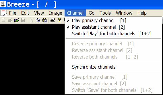 Breeze menus Channel menu commands The Channel menu offers the following commands. "Play primary channel" command Use this command to enable or disable playing the primary channel (channel No.1).