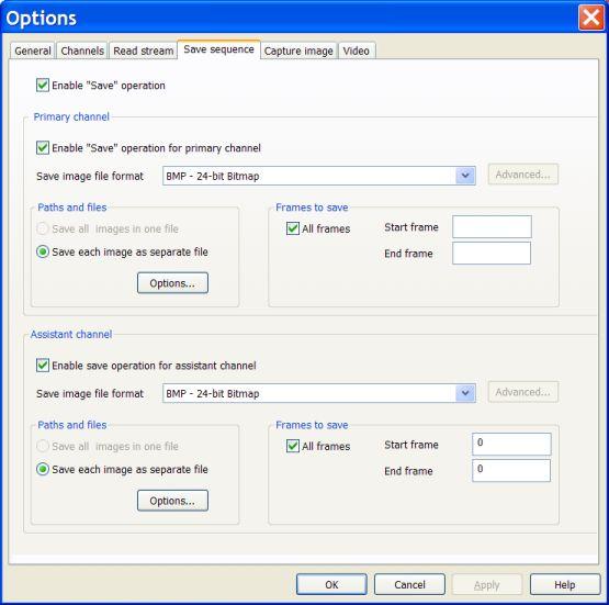 Options dialogs Breeze User Guide "Save sequence" options dialog box This dialog allows you to enable / disable "Save" operations for processed streams and set parameters of "Save" operations.