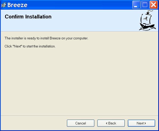Install/Uninstall Breeze Getting Started Guide 6. "Confirm installation" dialog is displayed.