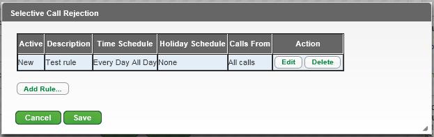 3. Provide a Description for the rule you would like to create. 4. Select the Time Schedule. Note: Time Schedules can be added via the Call Treatment Schedule sub menu. 5. Select the Holiday Schedule.