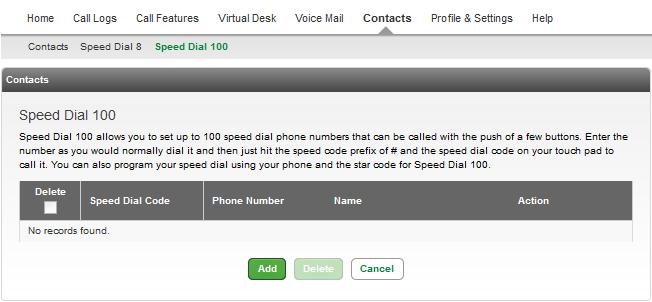 Speed Dial 100 Speed Dial 100 allows you to program up to 100 numbers that can be easily called from your handset the speed code prefix of # + the 2-digit speed dial number.
