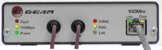 LED Power LED Descriptions 100Mbps Fault Safety Fiber Data Fiber Link Ethernet Data Ethernet Link As was previously discussed, the front panel of the modem is equipped with eight light-emitting