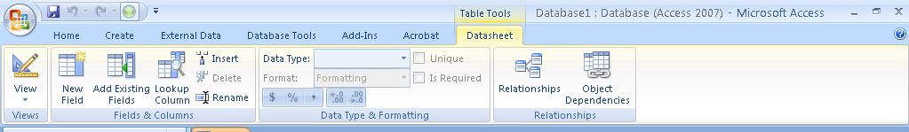 Tab dan Group Tools Pada menu bar, terdapat banyak tab seperti: Home, Create, External Data dsb.