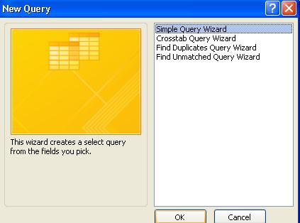 1.2 Pada menu bar, tab Create, klik butang Query Wizard. Tab Create 1. Klik Query Wizard.