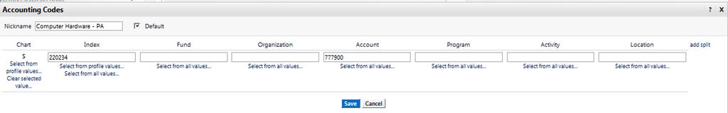 Click on the Save button. 10. To delete an accounting code set, click the Delete button.
