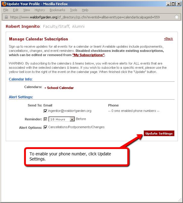 You can also add a mobile phone number so you can receive an SMS text message sent directly to your mobile phone