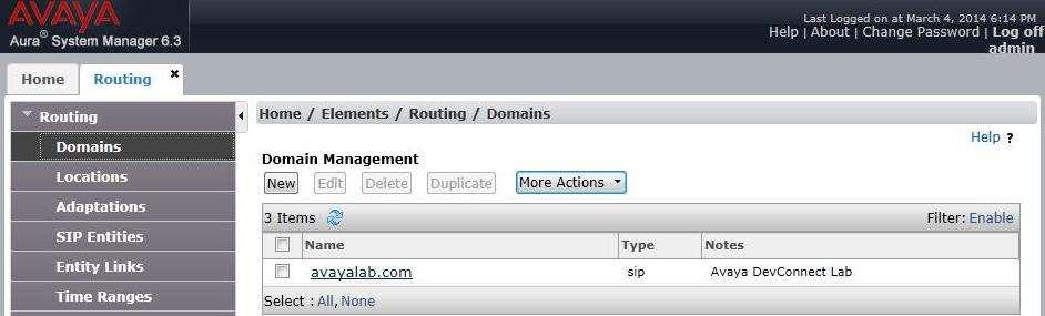 Specify SIP Domain To view or change SIP domains, select Routing Domains.