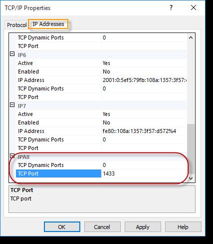 4. To allow TCPIP connection: (1) right-click TCP/IP, then choose Properties > IP Addresses