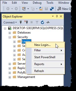 3. Back to the Object Explorer : (1) expand the node Security (2) right-click