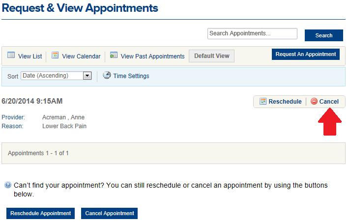iii. Cancelling An Appointment Appointments can be cancelled in the Patient Portal, but only with 24 hours advanced notice. To cancel an appointment: 1.