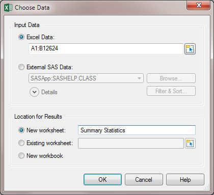 10 Chapter 2 / Adding SAS Content to a Microsoft Excel Workbook 3 For the input data, select Excel Data and specify the range of the Excel data in the Original Data worksheet.