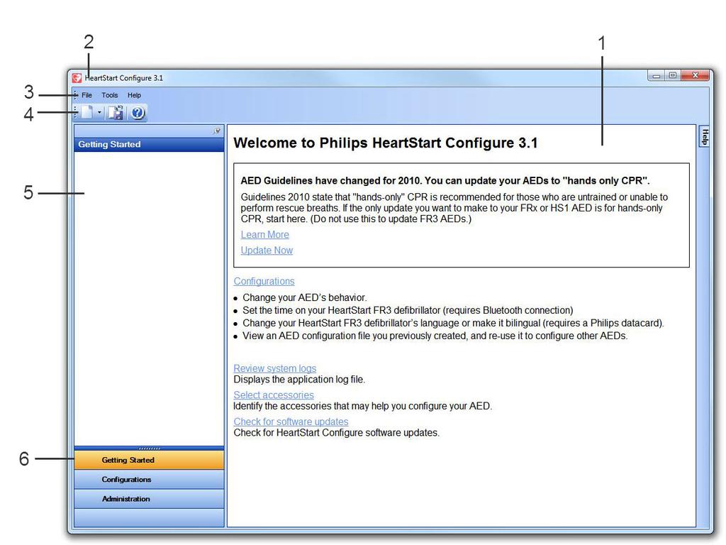 5 - How to use HeartStart Configure The Administration workspace displays the System Log of software activities. See Understanding the Administration workspace on page.30.