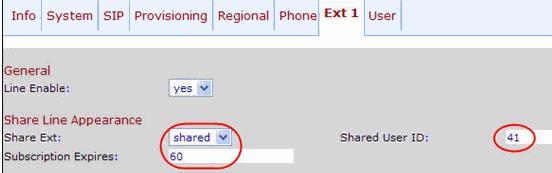 The Wizard settings affect the following fields in the WIP310 administration web pages: Ext 1 page > Share Line Appearance section > Share Ext: Changes private to