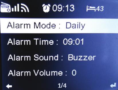 When an Alarm is enabled you will see a Clock icon at the top of the LCD display together with the Alarm Time.