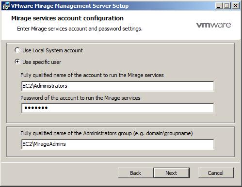 Installing the Mirage Management Server 6. Select the Create new storage areas check box if this is a new installation of the Mirage System or if you do not want to keep the current data. 7.