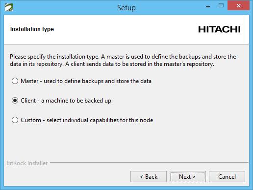 Figure 2-4 Installation type Master: (Only available on Windows) Installs the components required to make the current system the Master Node.