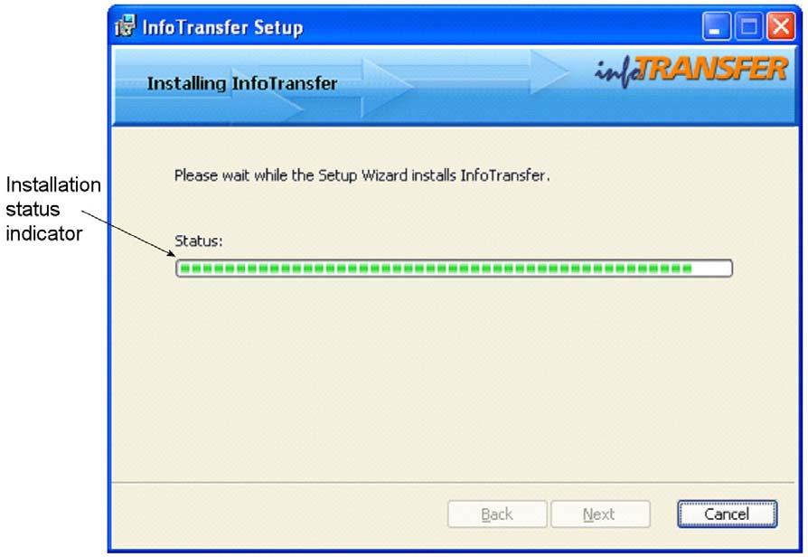 The installation checks for any *.lnk files that reside on the desktop and point to an InfoTransfer.exe file.