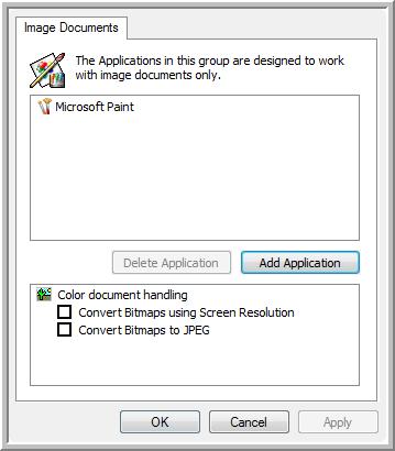 Scanning Image Documents Properties These properties apply to Microsoft Paint and other image processing applications. 1. Click in the Color document handling settings boxes for the options you want.