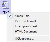 Scanning To select OCR settings: 1. Select the Destination Application. 2. Right-click on a text format icon. 3. Choose OCR options. A dialog box of OCR options opens. 4.