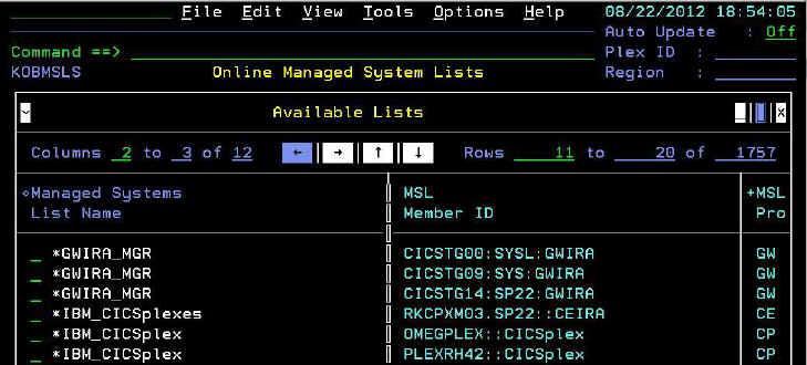 Figure 15. Online Managed Systems Lists panel of the local registry The Online Managed Systems Lists workspace lists the rows with managed system list names.